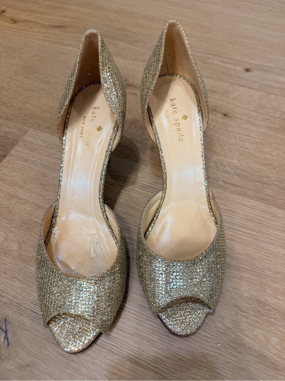 kate spade Gold Glitter D'Orsay Peep-Toe Heels